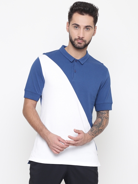 

Reebok Classic Men White & Blue Colourblocked ES Polo Collar T-shirt