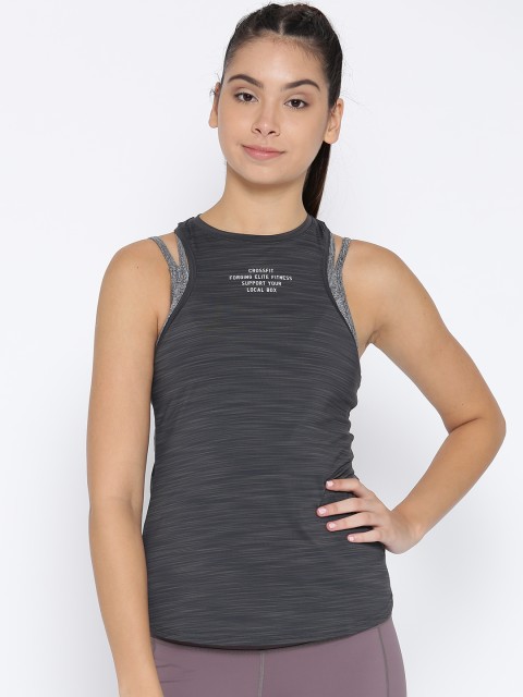 

Reebok Women Charcoal Grey CrossFit ACTIVChill Solid Training Tank Top