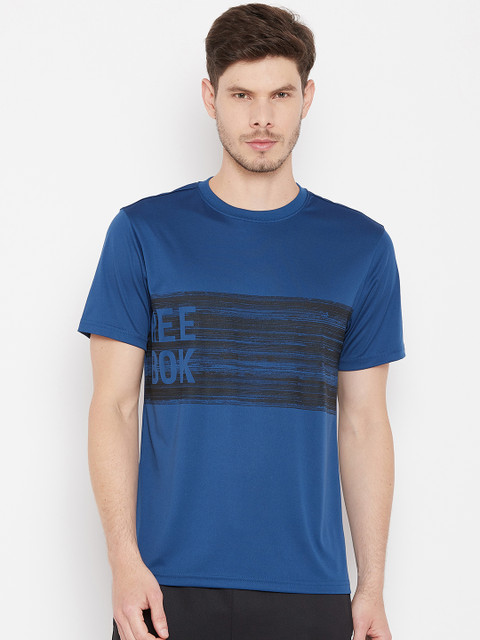 

Reebok Men Teal Blue & Black Essential Graphic Print Training T-shirt