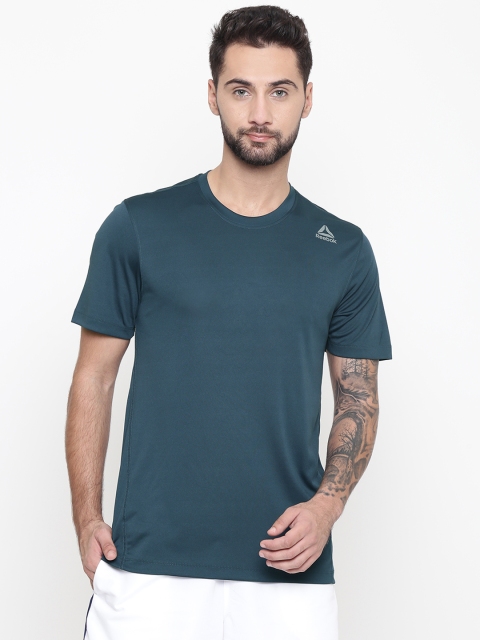 

Reebok Men Teal Blue Solid Core Poly Training T-shirt