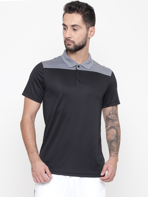 

Reebok Men Black & Grey Colourblocked Yoke M Polo Collar Training T-shirt