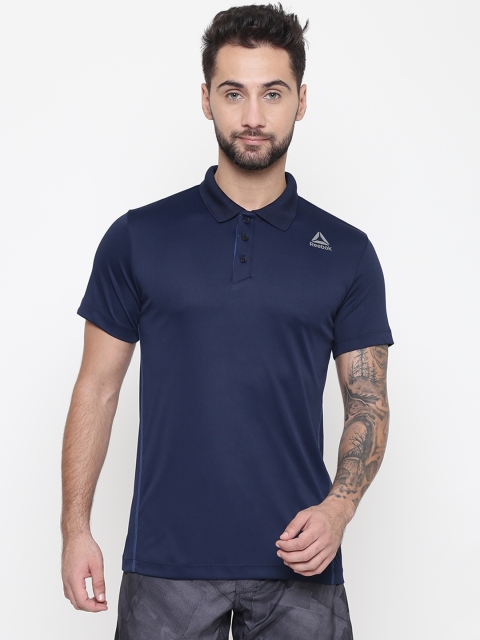

Reebok Men Navy Core Solid Polo Collar Training T-shirt, Navy blue