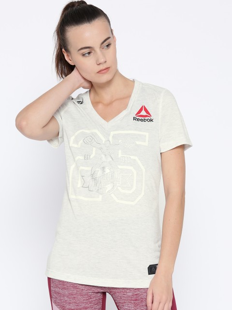 Reebok Women Grey Melange UFC Fight Kit Decorated Printed Combat Jersey