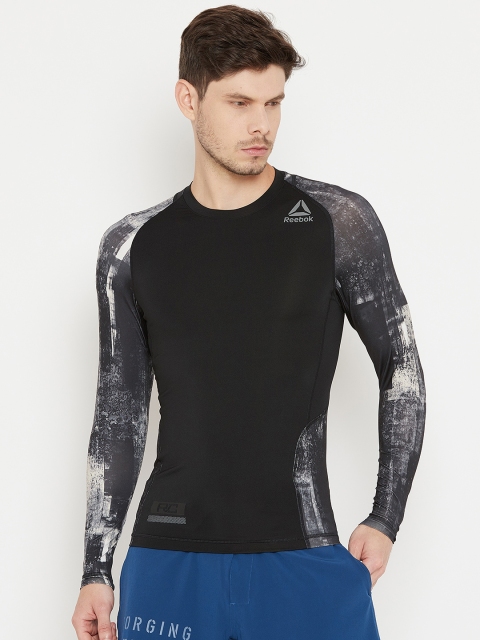 

Reebok Men Black Solid COMBAT LS RASHGUARD T-shirt With Printed Back