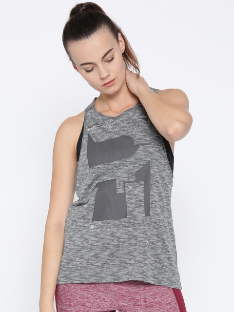

Reebok Women Grey Mesh Printed Running Tank Top