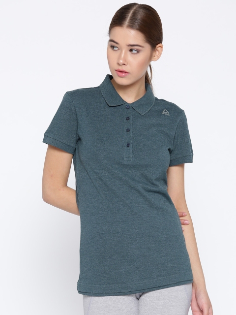 

Reebok Women Teal Blue Solid WS Core Polo Collar Training T-shirt