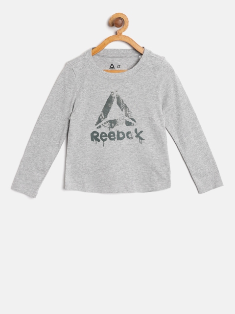 

Reebok Girls Grey Melange ELEM Printed Round Neck T-shirt