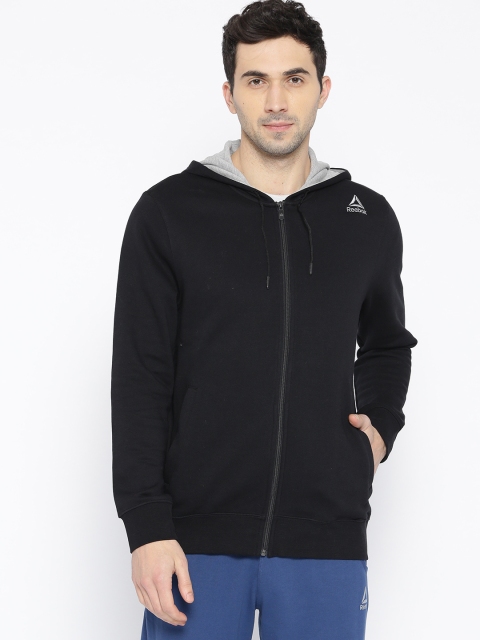 

Reebok Men Black FON BAS Solid Hooded Sweatshirt