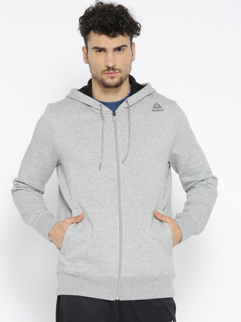 

Reebok Men Grey Melange FON BAS Solid Hooded Sweatshirt