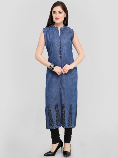 

RAISIN Women Navy Blue & Black Printed Denim Straight Kurta