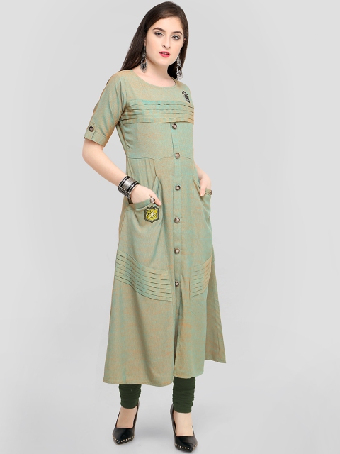 

RAISIN Women Green & Orange Solid A-Line Kurta