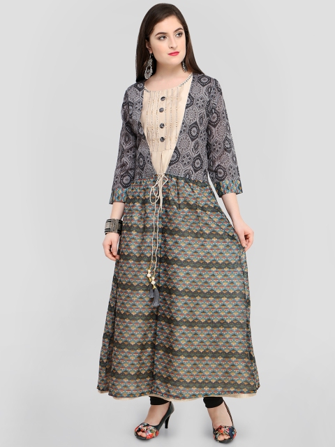 

RAISIN Women Cream-Coloured Solid Anarkali Kurta