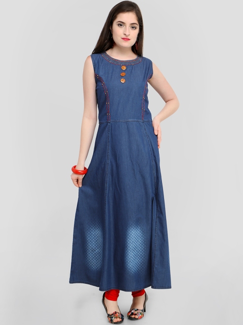 

RAISIN Women Navy Blue & Navy Blue Solid A-Line Denim Kurta
