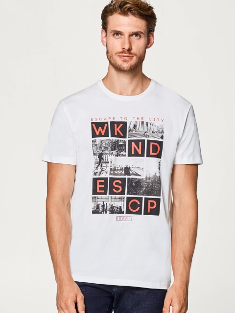 

ESPRIT Men White Printed Round Neck T-shirt