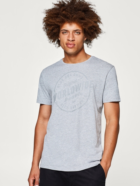 

ESPRIT Men Grey Melange Printed Round Neck T-shirt