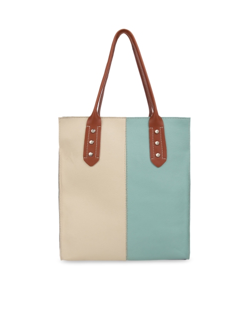 

Toteteca Green & Beige Colourblocked Shoulder Bag