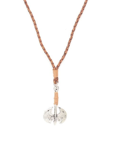 

Dare by Voylla Men Silver-Toned & Brown Alloy Rhodium-Plated Handcrafted Necklace