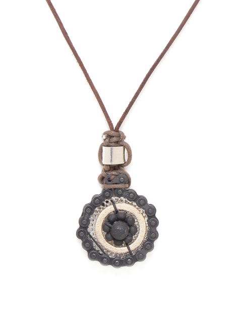 

Dare by Voylla Men Black & Gold-Toned Metal Rhodium-Plated Handcrafted Necklace