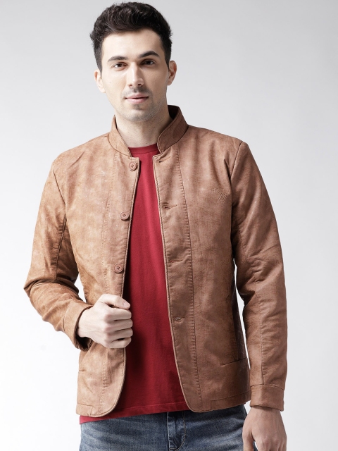 

Fort Collins Men Beige Solid Biker Jacket