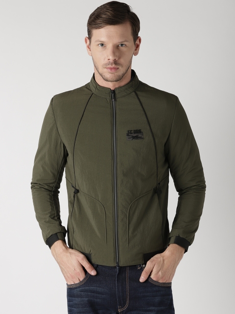 

Fort Collins Men Olive Green Solid Lightweight Bomber Jacket