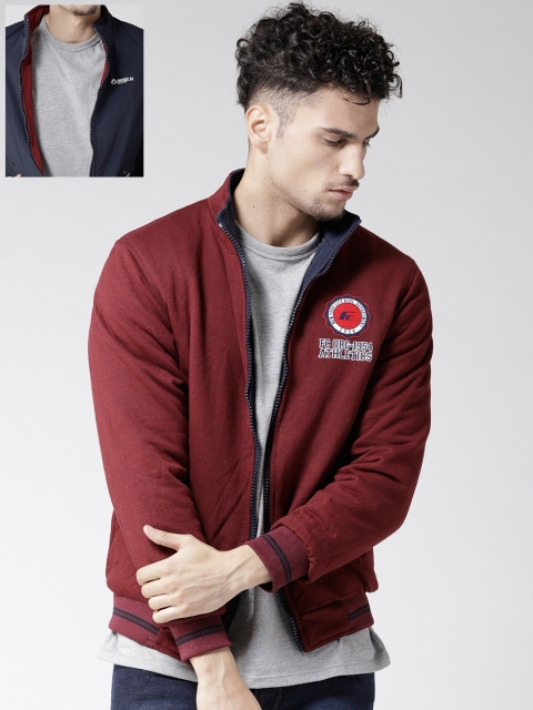 

Fort Collins Men Maroon & Navy Blue Solid Reversible Bomber Jacket