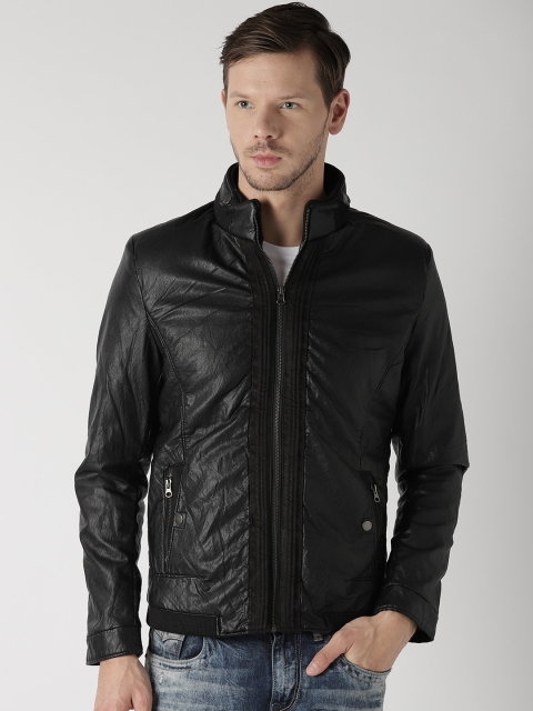 

Fort Collins Men Black Solid Biker Jacket