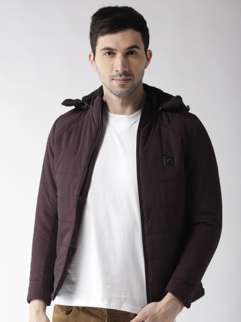 

Fort Collins Men Aubergine Solid Padded Jacket with Detachable Hood, Burgundy