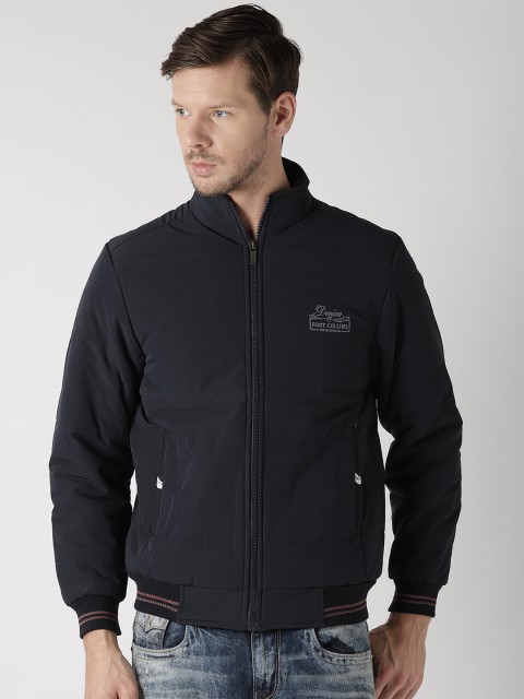 

Fort Collins Men Navy Blue Solid Bomber Jacket