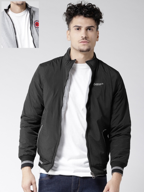 

Fort Collins Men Black & Grey Melange Solid Reversible Bomber Jacket
