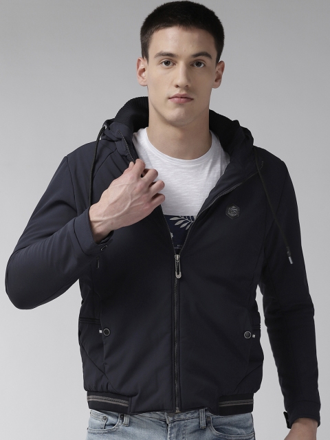 

Fort Collins Men Navy Blue Solid Hooded Padded Jacket