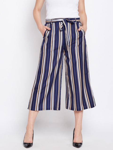 

WISSTLER Women Navy Blue & White Striped Flared Palazzos