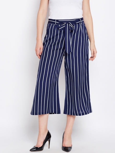 

WISSTLER Women Navy Blue & White Striped Flared Palazzos
