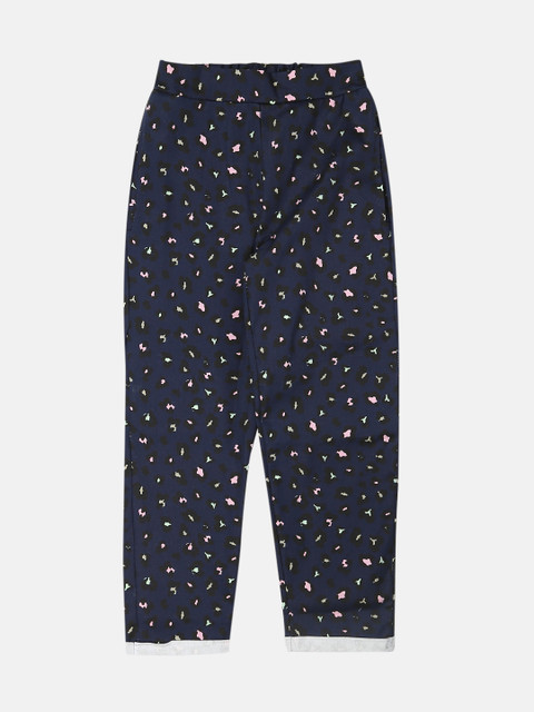 

Lil Orchids Girls Navy Blue Regular Fit Printed Regular Trousers