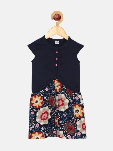 

Lil Orchids Girls Navy Blue Printed A-Line Dress