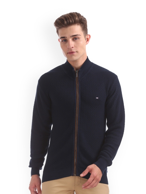 

Arrow Sport Men Navy Blue Self Design Cardigan