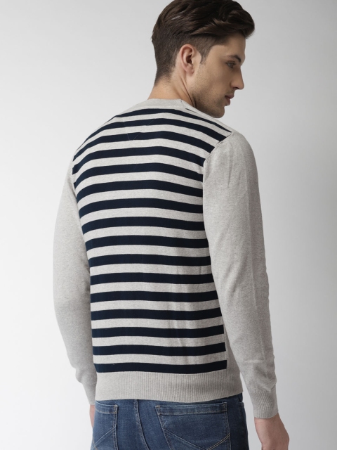 

Arrow Sport Men Grey & Navy Blue Striped Cardigan