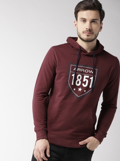 

Arrow Sport Men Burgundy Hooded Printed Sweatshirt