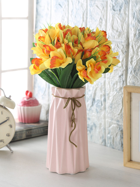 

Fourwalls Yellow Set of 5 Artificial Mini Cymbedium Flowers bunches Without Pot