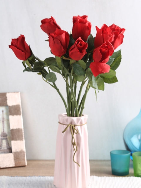 

Fourwalls Set Of 10 Red Artificial Single Rose Flower Stems