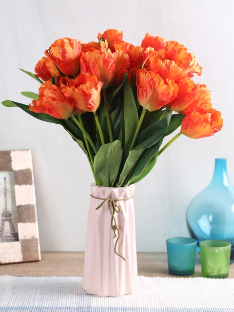 

Fourwalls Set of 3 Orange Artificial Tulip Flower Bunches Without Pot