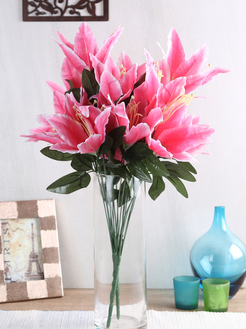 

Fourwalls Set of 2 Pink Artificial Lily Flower Bunches Without Pot