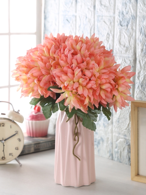 

Fourwalls Set of 2 Peach Artificial Chrysanthemum Flower Bunches Without Pot