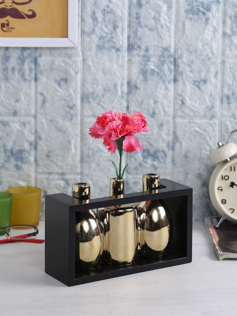 

Fourwalls Gold-Toned & Black Glazed Ceramic Vases in Wooden Frame