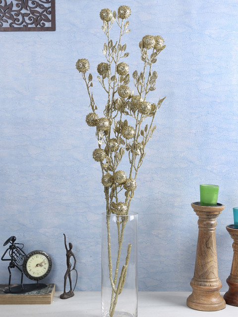 

Fourwalls Set of 2 Artificial Glitter Flower Ball Stems, Gold