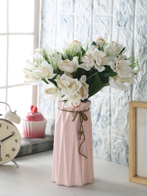 

Fourwalls White Set of 5 Artificial Mini Cymbedium Flowers bunches Without Pot