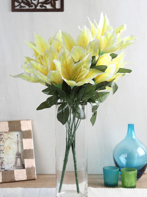 

Fourwalls Set of 2 Yellow Artificial Lily Flower Bunches Without Pot