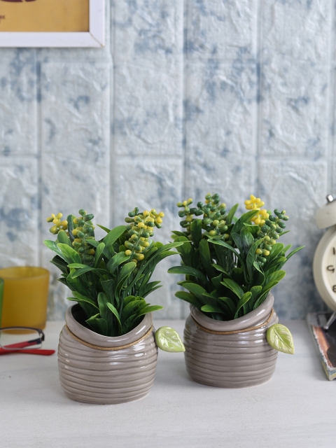 

Fourwalls Set of 2 Yellow Artificial Berry Flower Plants in a Ceramic Pot