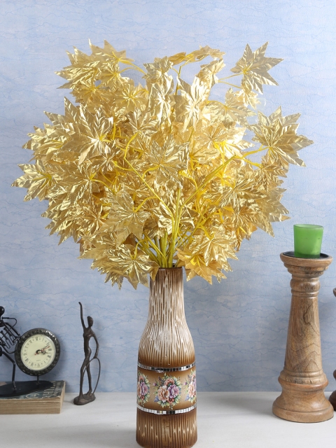 

Fourwalls Gold-Toned Set of 8 Artificial Maple Toned Leaves Plants Stem without Pot
