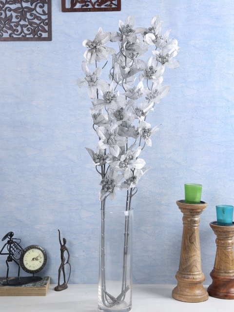 

Fourwalls Set of 4 Artificial Forsythia Glitter Flower Stems, Silver