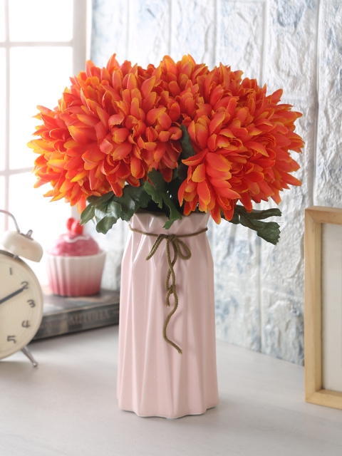 

Fourwalls Set of 2 Orange Artificial Chrysanthemum Flower Bunches Without Pot